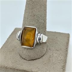 Synthetic Amber Unisex Silver & Stone Ring 925 Silver 3.6g Size:7.75